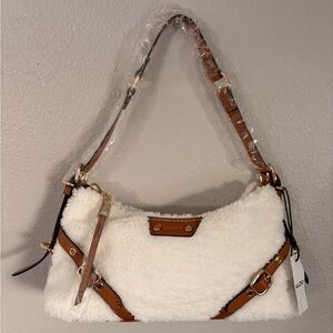 Aldo Sherpa Fluffy White and Brown Shoulder Bag